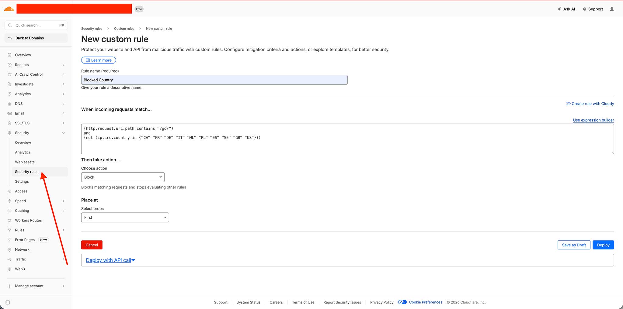 Bước 2: Sử dụng cloudflare chặn những click không mong muốn