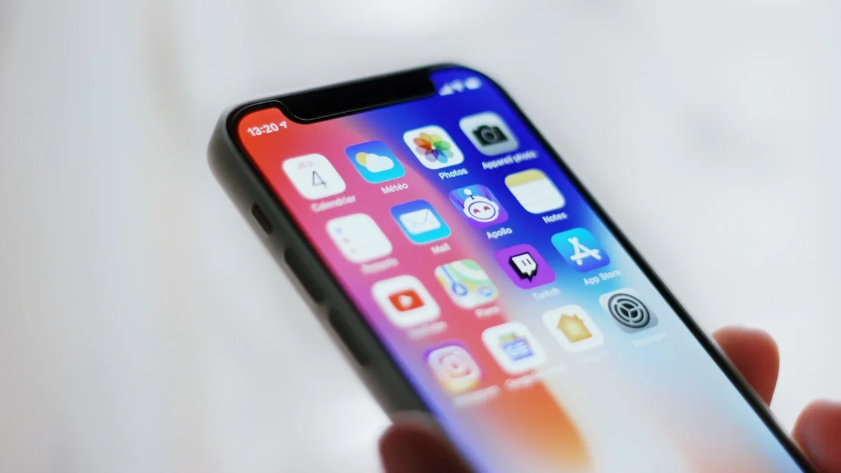 A smartphone showing app store icons