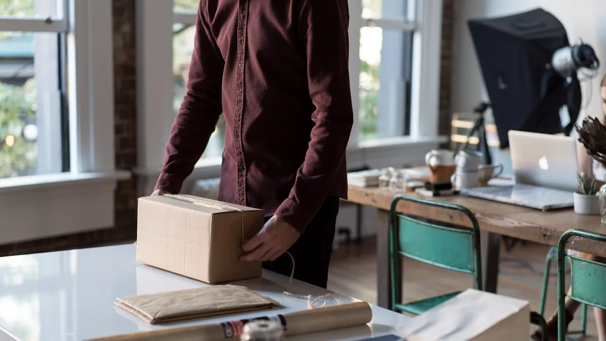 A small merchant preparing orders for shipping